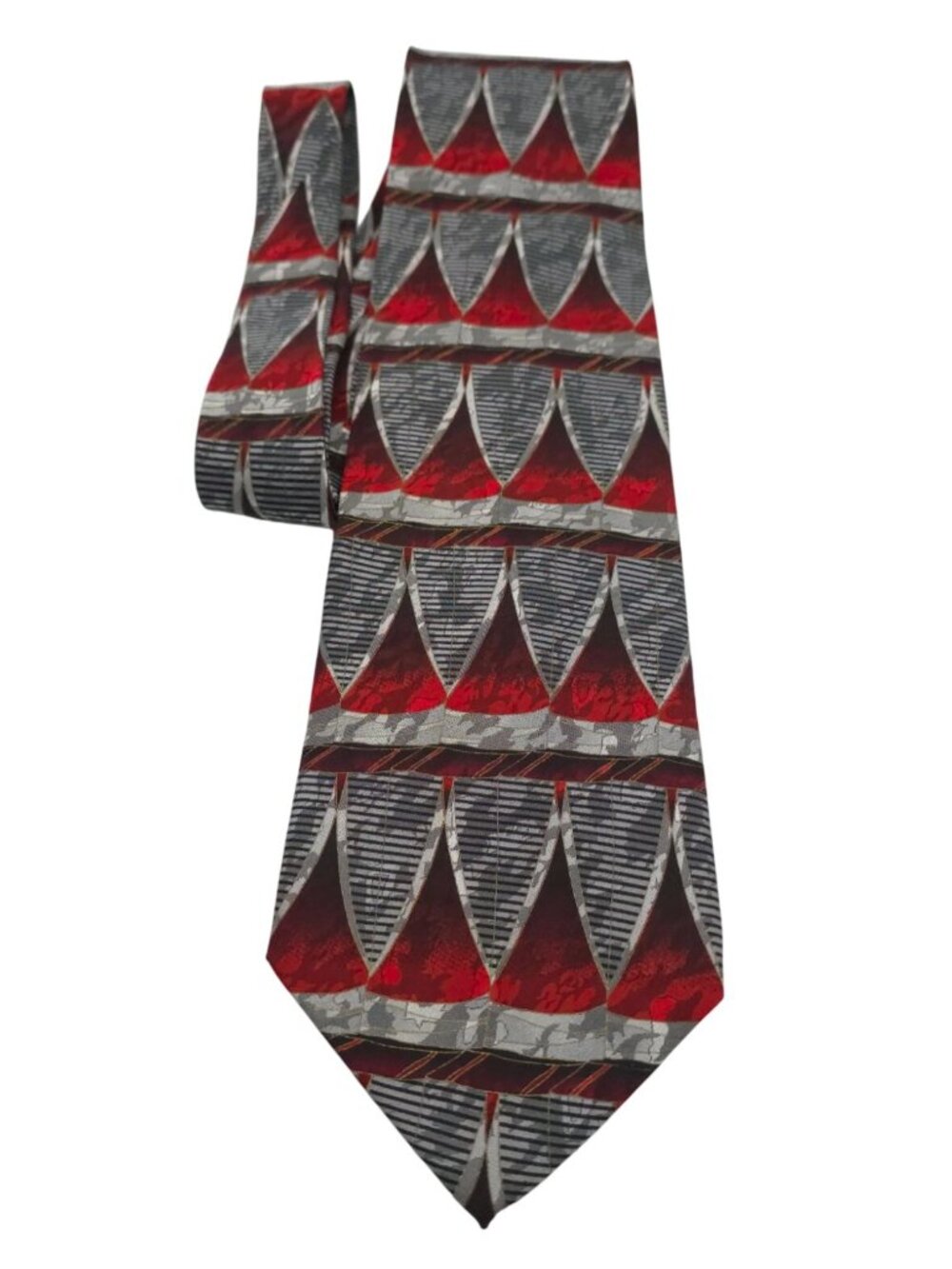 Fabio Fazio Mens Red & Gray Geometric Pattern 100% Silk Tie Made In China